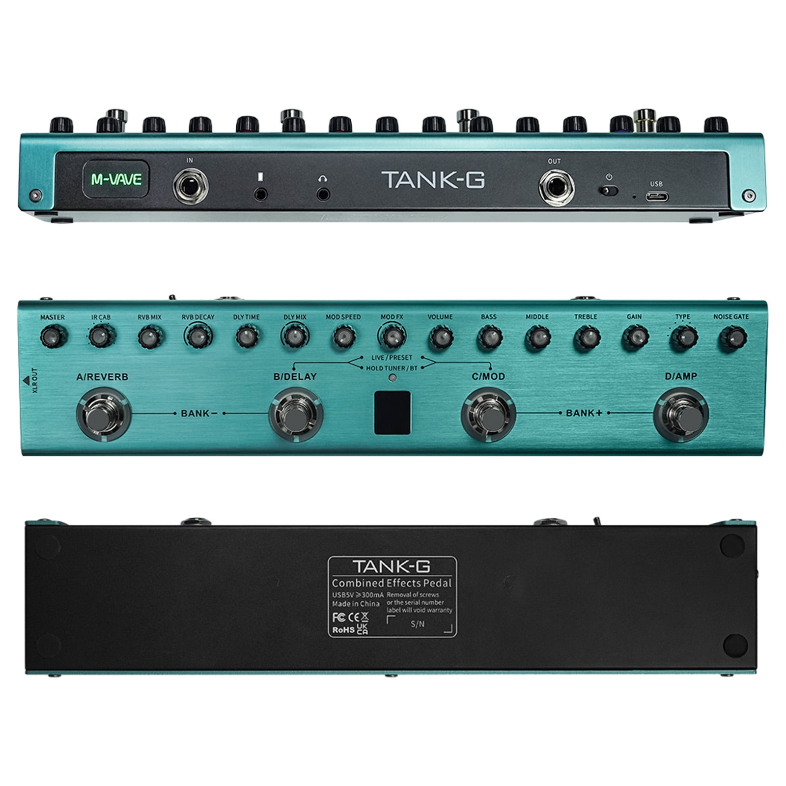 Guitar Effects Pedal with 3 Band EQ, XLR Balanced Output, 3 Delays & Reverbs BT Connection, Type-C Rechargeable