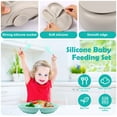 thumbnail image 4 of 8Pcs Baby Feeding Set with Spoon Fork Non-Slip Baby Suction Plates and Bowls Dishwasher Safe Kids Divided Plate Self Feeding Utensils Portable for Toddler Home(Green+Gray), 4 of 10