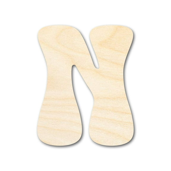 Unfinished Wood Groovy N Font Shape 14" / 3/4"