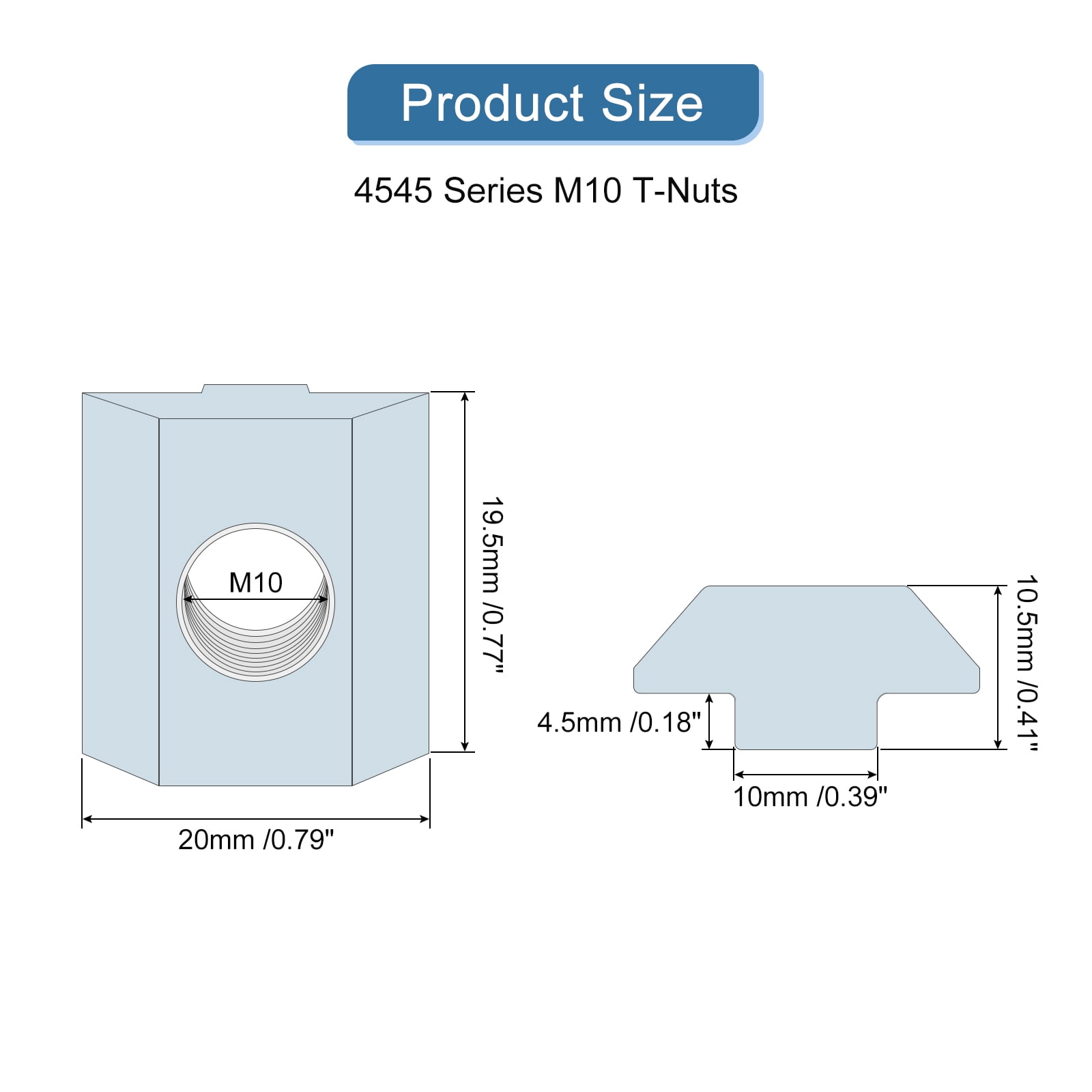 T Nuts, 24pcs - Galvanized Carbon Steel T Slot Bolts, 4545 Series M10 Hammer Head Fastener, Sliding T Nuts for Aluminum Extrusion Profile (Silver)