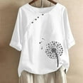 thumbnail image 2 of USSUMA Womens Tops Dressy Casual Summer Short Sleeve Dandelion Print Shirts for Women Trendy Cotton Linen Graphic Button Round Neck T-Shirts Blouses for Women Plus Tunic, 2 of 5