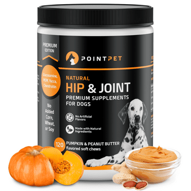 POINTPET Glucosamine for Dogs, Peanut Butter & Pumpkin Flavored Hip and Joint Support ,Dog Mobility Soft Chews, 120 count