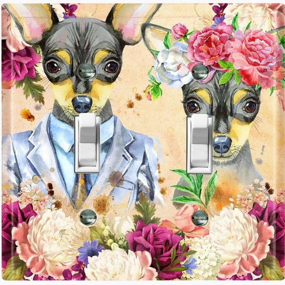 Metal Light Switch Plate Cover Cute Chihuahua Floral Wedding Beige DOG023