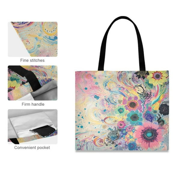 Canvas Tote Bag for Women Girls Design Print Vibrant Floral Whirl Tote
