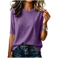 thumbnail image 2 of Yxbdin Basic Tees for Women Summer Crew Neck T Shirts Classic Half Sleeve Tshirts Lightweight Relaxed Fit Tops Solid Color Tees Everyday Daily Wear, 2 of 8