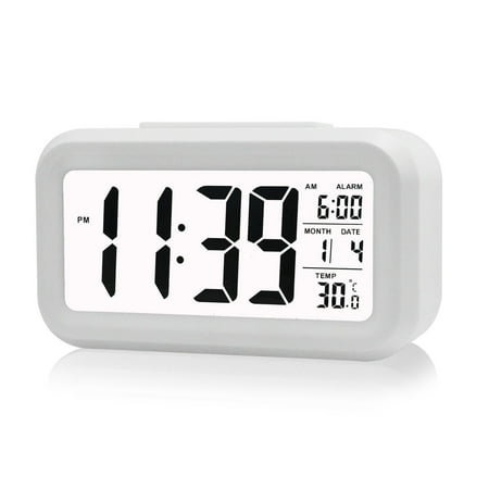 TSV Alarm Clock for Bedroom - Bedside Digital Alarm Clock Kids - Loud Dual Snooze Alarm Clock Portable - Time Date LCD Display Travel Battery Alarm Clock Black