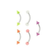 Body Magic 316L Steel and Surgical Grade Material 5-Piece Glow-in-the-Dark Ball and Cone Eyebrow Set