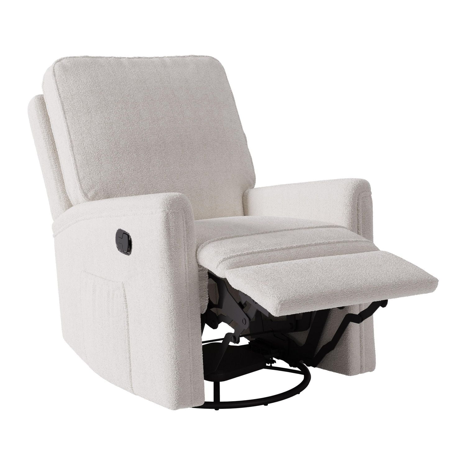 CorLiving Jasmine White Boucle Fabric Upholstered Plush Cushioned Glider Swivel Manual Indoor Recliner