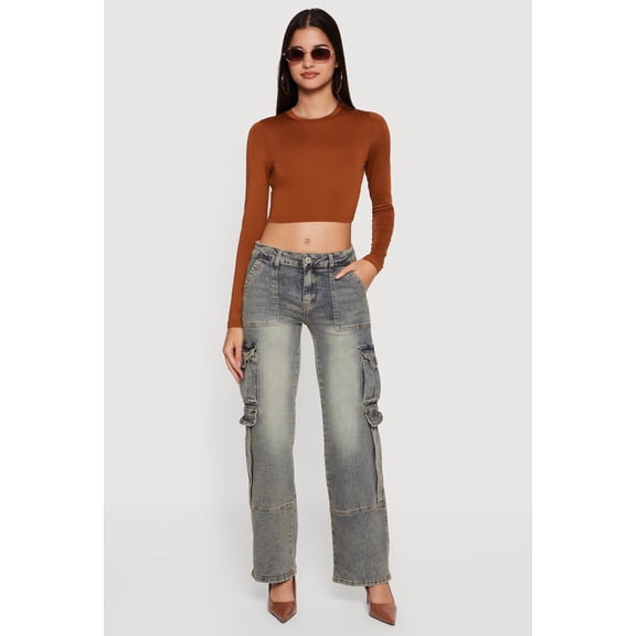 Women's VIP Acid Wash Straight Leg Utility Jeans