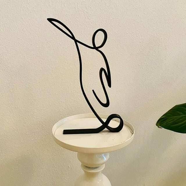 Modern Abstract Face Metal Lines Figure Movement Art Metal Face Outline Geometric Frame Wire Table Top Minimalism