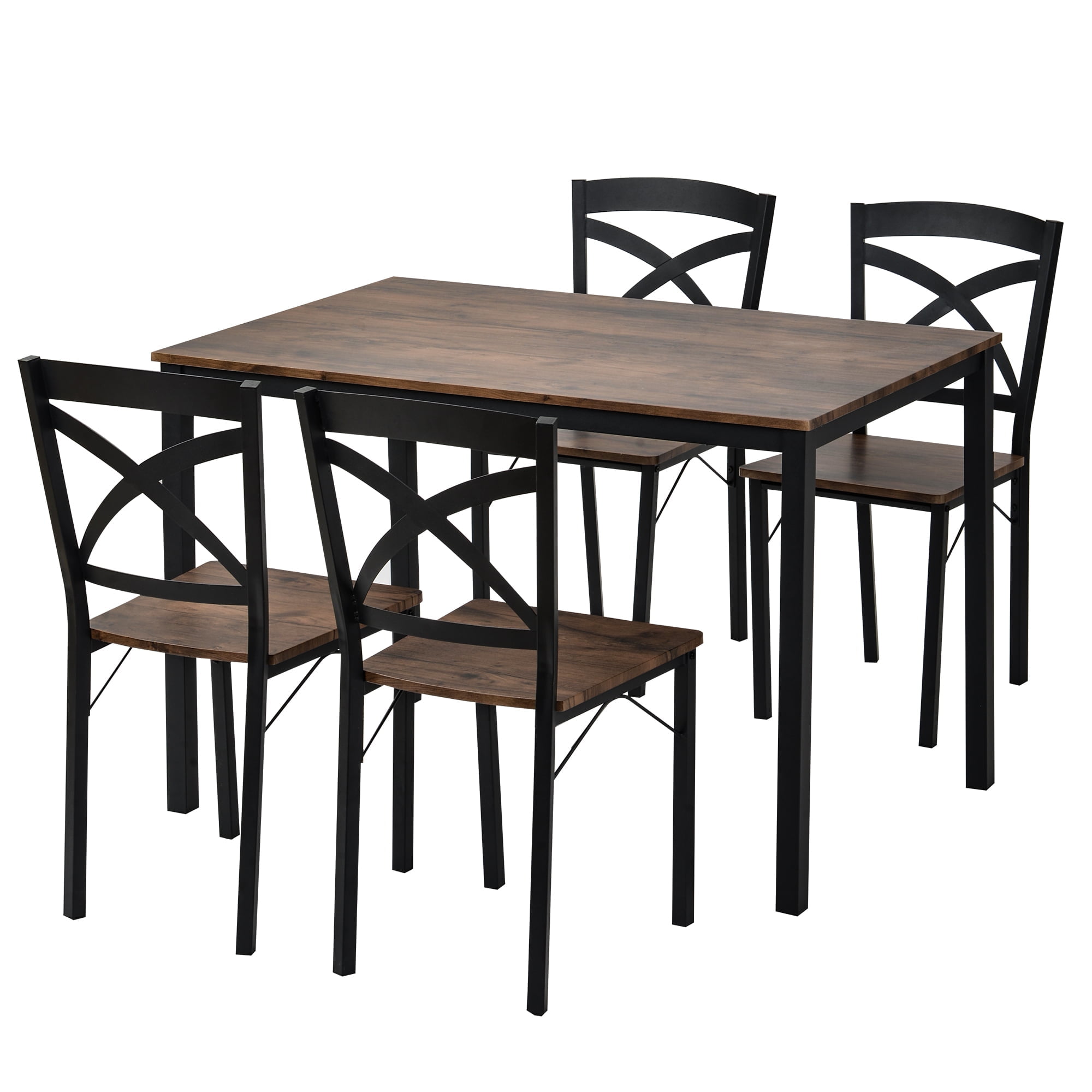 Resenkos Industrial Style 5 Piece Dining Table Set for Dining Room & Kitchen, 1 Table & 4 Chairs, Brown Resenkos Industrial Style 5 Piece Dining Table Set for Dining Room & Kitchen, 1 Table & 4 Chairs, Brown