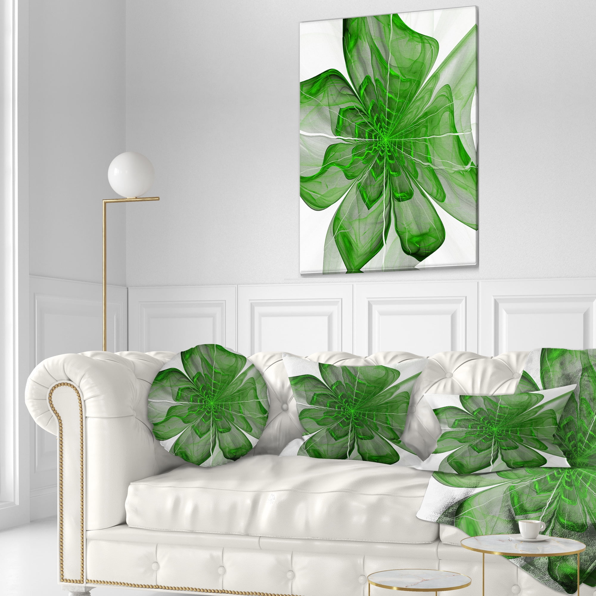 Designart Symmetrical Green Digital Fractal Flower - Floral Throw Pillow - 12x20