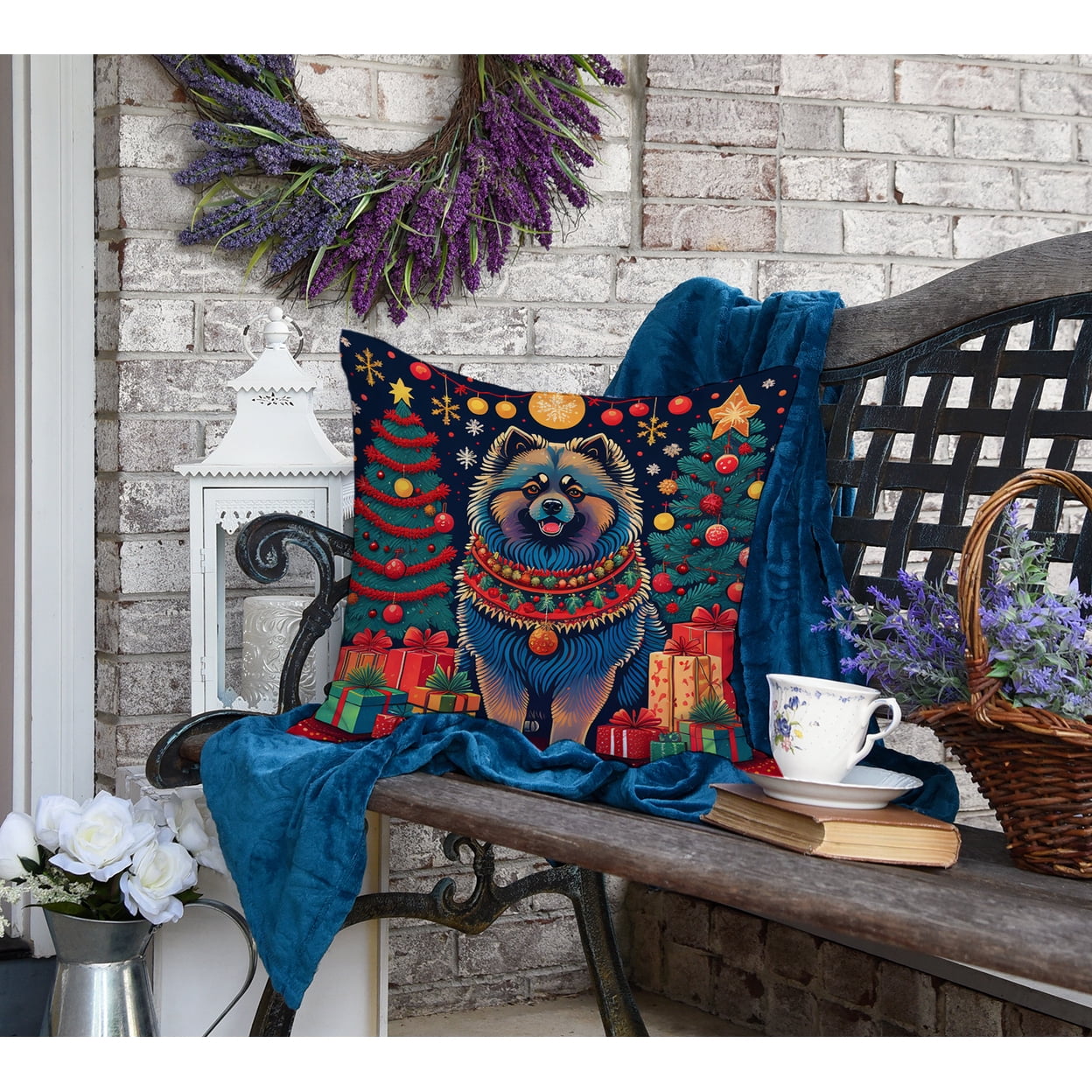 Keeshond Christmas Fabric Decorative Pillow 18 in x 18 in