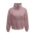 thumbnail image 4 of Xudanell Crop Tops for Women Trendy Women Half Zip Cropped Hoodies Fleece Quarter Zip Up Pullover Sweatshirts Winter Clothes 2024 Outfits Sweater Coat (Pink,L), 4 of 4