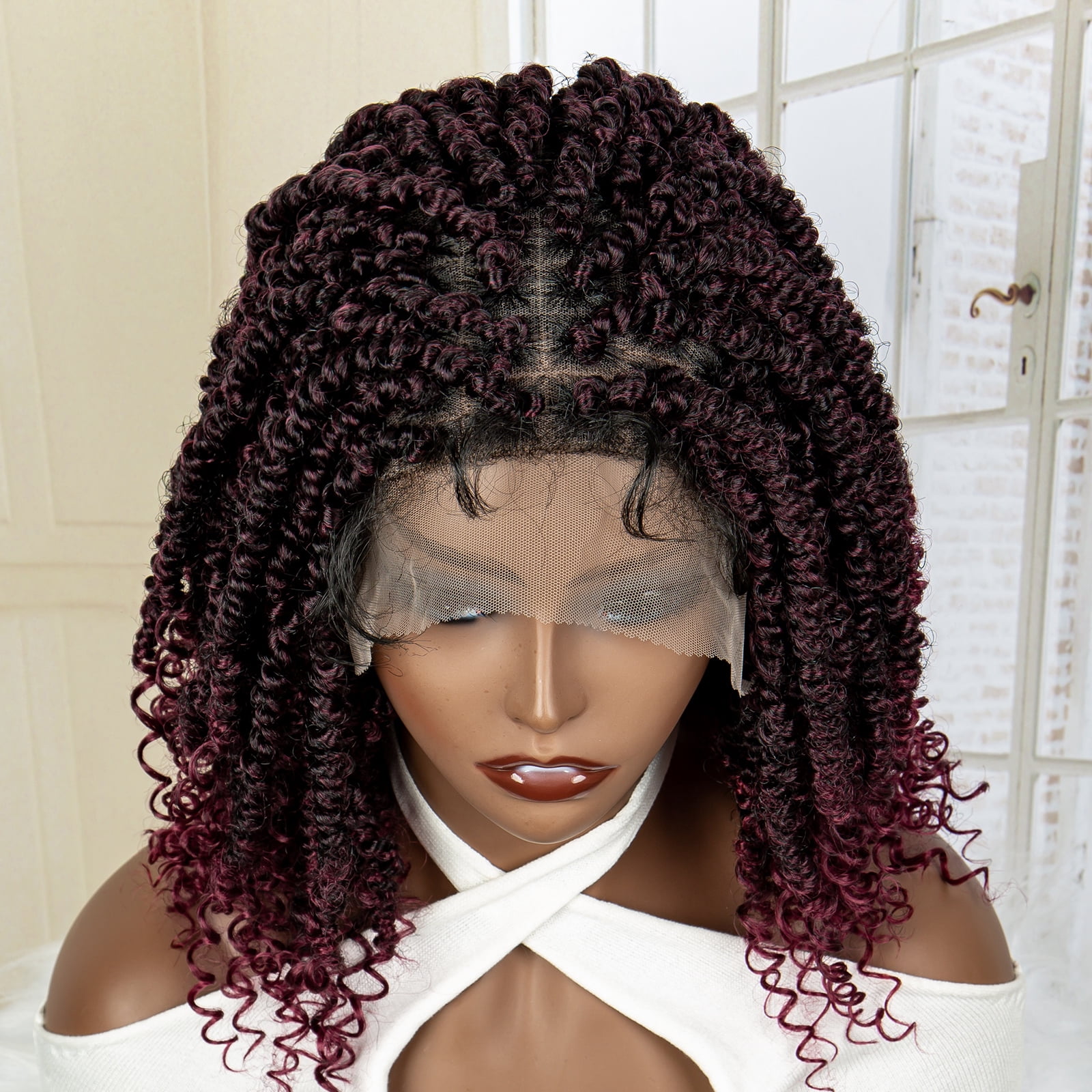Braided Wigs for Black Women Lace Front Knotless Box Short Bob Twist Braided Wigs Synthetic Lace Front Braided Wigs with Baby Hair Handmade Braided Wigs 14 inches (1B/BUG Color)