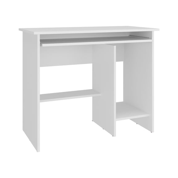TUHOME Hartland Computer Desk, 35.4" White Office Desk with Drawer and 2 Shelves