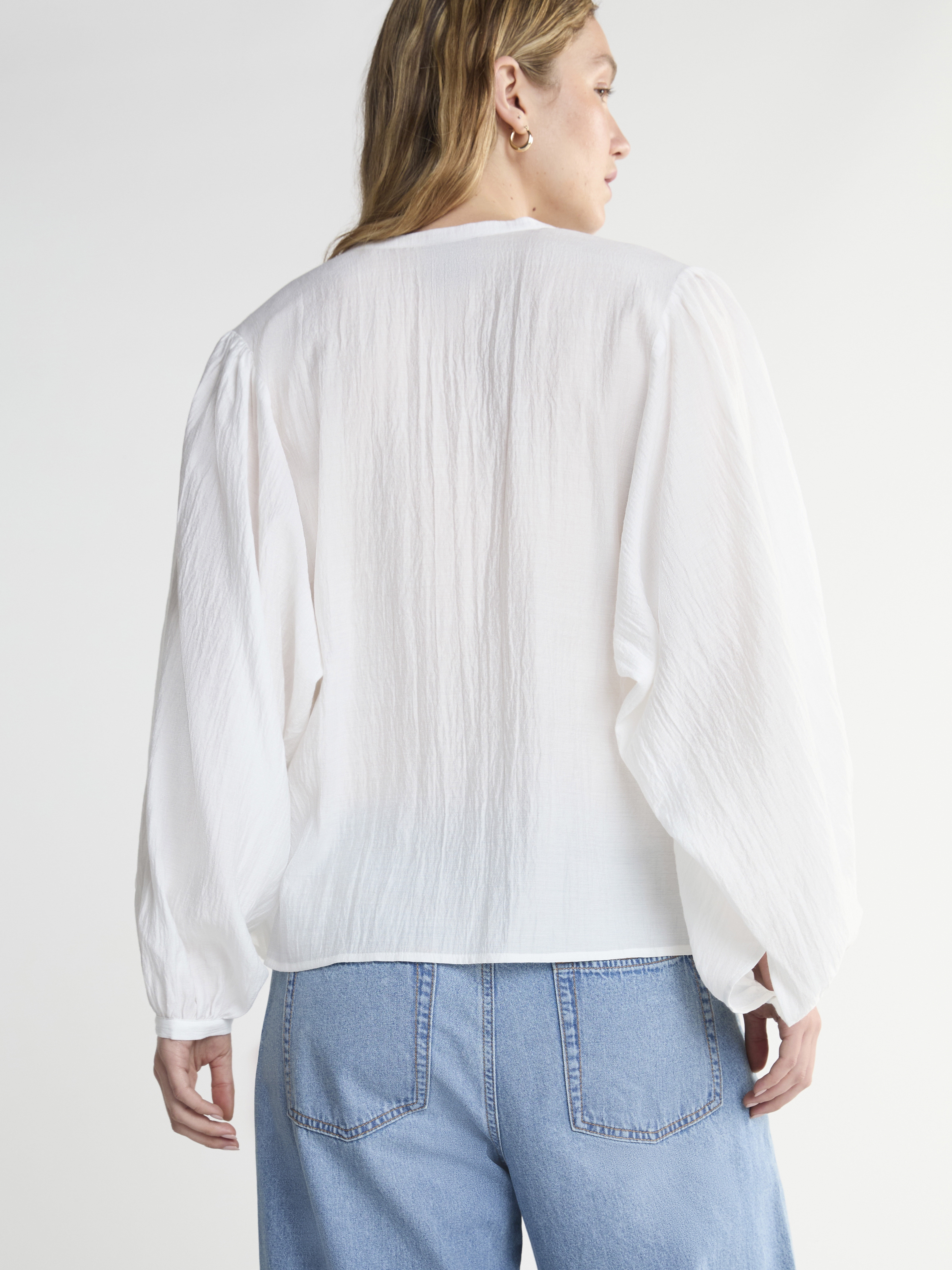Scoop Women’s Crinkle Gauze Shirt with Blouson Sleeves, Sizes XS-XXL