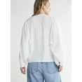thumbnail image 3 of Scoop Women’s Crinkle Gauze Shirt with Blouson Sleeves, Sizes XS-XXL, 3 of 5