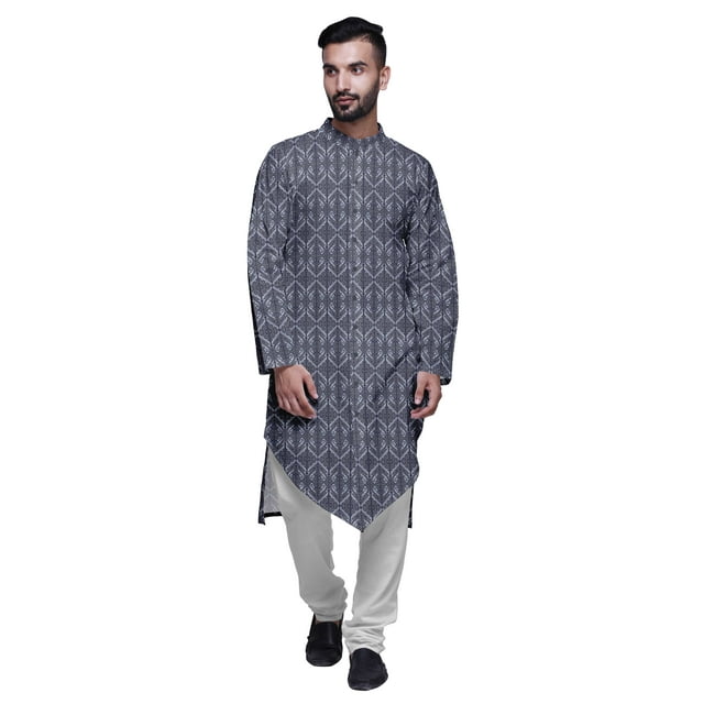 Atasi Button Down Asymmetric Printed Long Sleeve Rayon Kurta Pyjama Set