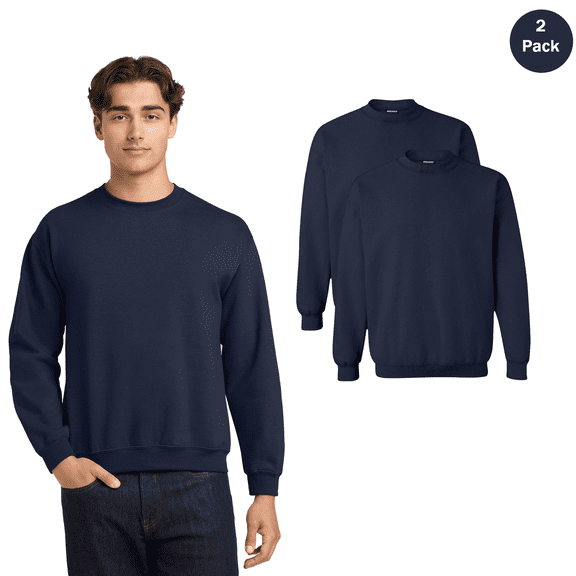 Gildan Men's Heavy Blend Crewneck Sweatshirt, Everyday Comfort Pullover Navy Sweater, 2-Pack, S