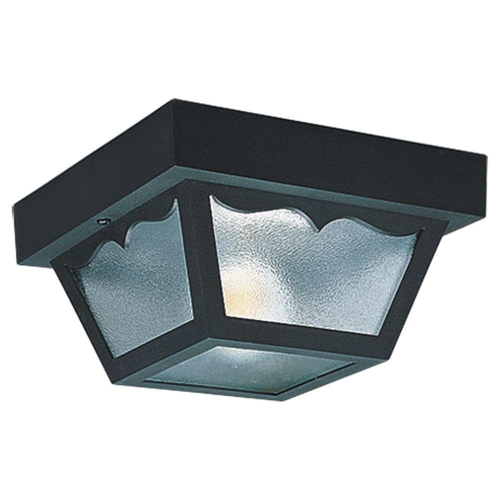 Outdoor Ceiling 1-Light 8.25 In. W Black Plastic Square Flush Mount Ceiling Fixture With Clear Textured Glass Shade - image 1 of 3
