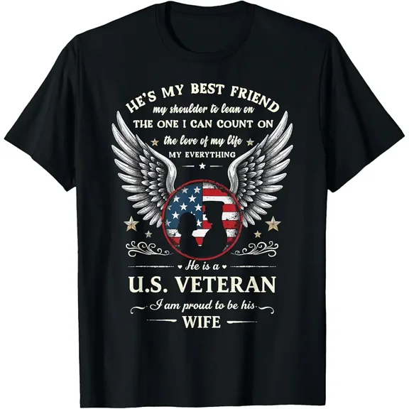 Women's Proud US Veteran Wife Patriotic Graphic T-Shirt