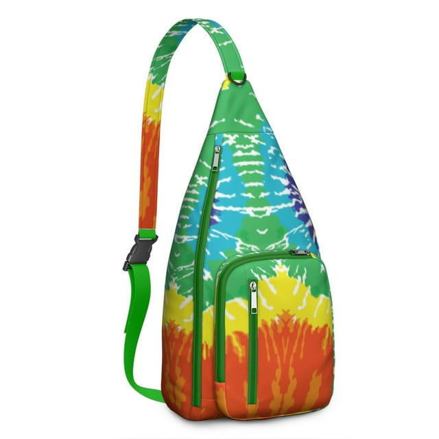 Tie Dye Galaxy Sling Backpack - Cosmic Rainbow Print Crossbody Bag (Multicolor Bohemian Style, Convertible Shoulder Strap)