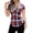 Red-women's plaid shirt, variant on Dazajoo Womens Plaid Short Sleeve Shirts Lace Up Front Crisscross V Neck Tops Western Outfit Blouses,Brown,L