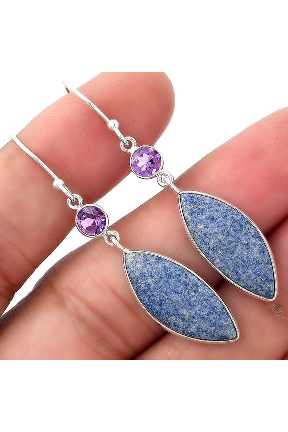 Natural Dumortierite Quartz & Amethyst 925 Silver Adult Women Earrings Jewelry SDE53946