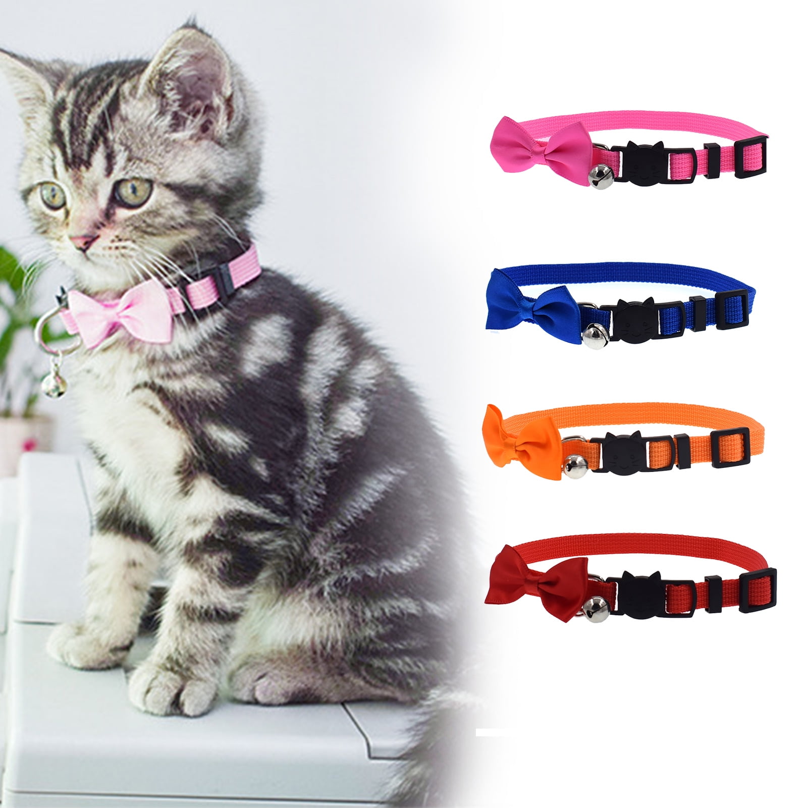 Flmtop Cat Collar Solid Color Bowknot Style Adjustable Traction Tool Durable Pet Accessories for Outdoor Pink Walmart