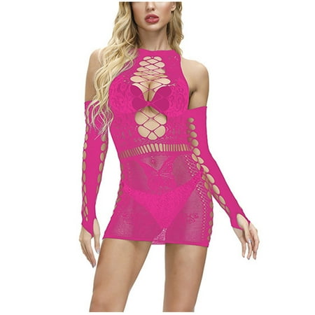 Sentmoon Lingerie for Women Sexy Womens Lingerie Fishnet Seamless Mesh Netting Chemise Hollow Out Dress Sleepwear Nightwear Nightdress Women s Lingerie  Sleep & Lounge Valentines Day Gifts for Her Up