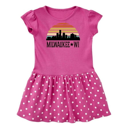 

Inktastic Milwaukee Wisconsin Skyline Retro Sunset Gift Baby Girl Dress