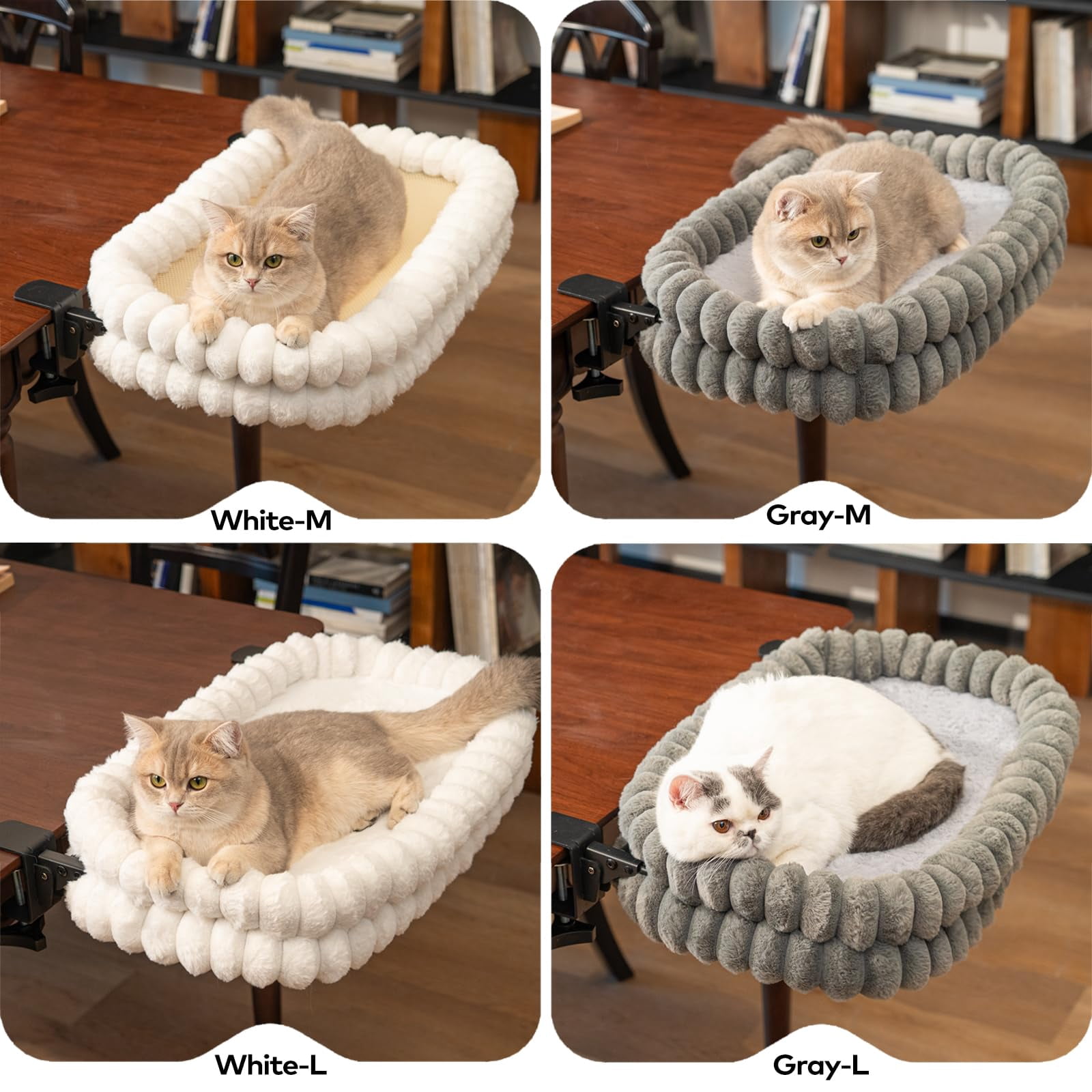 Cat Bed Hammock for Desk – 2-in-1 Reversible Design with Metal Frame – Space-Saving Foldable Cat Perch for Home Office – No Drilling Installation – 60 x 38 cm