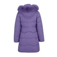 thumbnail image 4 of Women's Mid-Length Slim Fit Puffer Coat, Detachable Hood Winter Jacket, Fleece Lined Warm Parka, Cold Weather Outerwear, Plush Trim Hooded Coat, Fashionable Winter Parka Purple XXL, 4 of 9