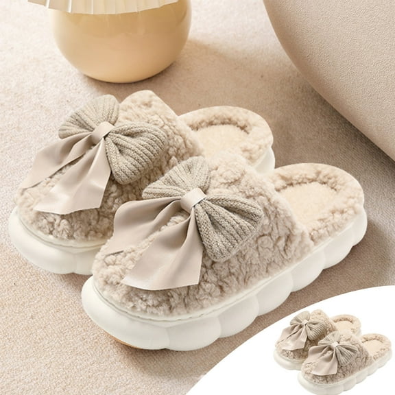 Aueoeo Slippers for Kids, Women's Slip on Fuzzy House Slippers Memory Foam Fleece Lined Slippers Outdoor Indoor Warm Plush Bedroom Shoes