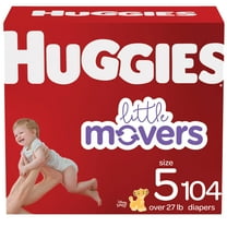 Huggies Little Movers Baby Diapers, Size 5 (27  lbs), 104 count
