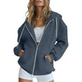 thumbnail image 7 of YUGYXL Womens Zip Up Fleece Hoodie Jacket Oversized Long Sleeve Causal Sweatshirt Lightweight Fall Hoodies with Pocket Navy M, 7 of 7