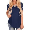 thumbnail image 5 of tredstone T-Shirt V Neck Summer Loose Top Solid Color Short Sleeve Woman Top, Dark Blue, M, 5 of 5