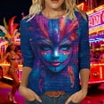 thumbnail image 4 of Mardi Gras Sweatshirt for Women Plus Size 3/4 Sleeve Striped Fat-Tuesday T-Shirt Funny Graphic Crew Neck New-Orleans Carnival Party Tee Tops Festival Outfits, 4 of 6