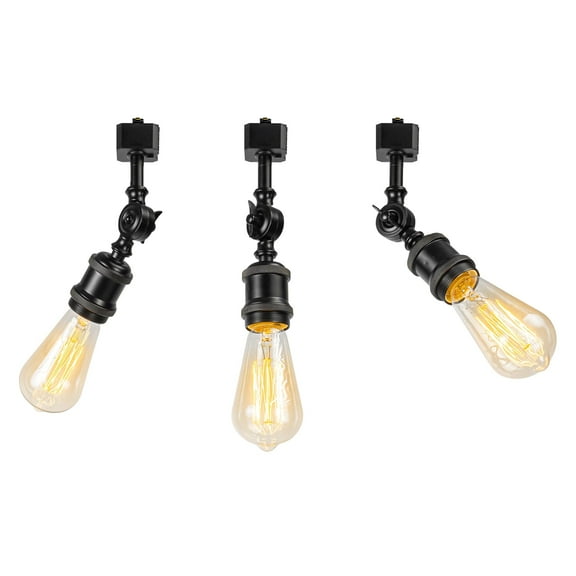 KAYYELAMP Vintage Black J-Type Track Lighting E26 Base Adjustable Angle Direction For Home Office Pack Of 3