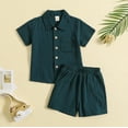 thumbnail image 3 of Toddler Baby Boy Summer Clothes Cotton Linen Short Sleeve Solid Button Down Shirt Shorts Set Outfits with Pockets, 3 of 10