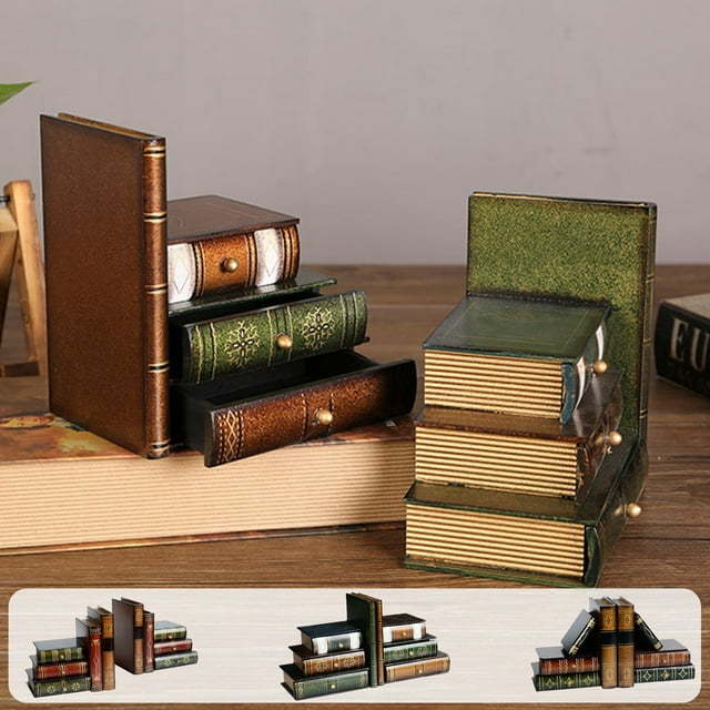 Bowayaoa Vintage Style Fake Book Set, Decorative Book Box Organizer for Shelf Decor, Wooden Simulated Book Prop, Bookshelf Jewelry Storage Display, Home Office Library Room Decor
