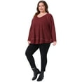thumbnail image 3 of DARING DIVA Women's Plus Size Waffle Knitted V Neck Patchwork Hem Sweater 1X Burgundy, 3 of 7