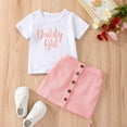 thumbnail image 2 of LNMQLPDBS Girls Skirt Set Short Sleeve Letters Print T Shirt & Pink Denim Skirt with Button 2pcs Outfits for 1 to 6 Years Trendy Classic Cute Summer Sets for School Vacation and Beach Play, 2 of 6