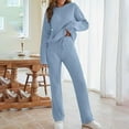 thumbnail image 5 of Arlun 2025 Fall Winter Womens Pajama Sets Fleece Long Sleeve Crewneck Tops and Elastic Waited Drawstring Long Pants Oversized Soft Warm Comfortable Pajamas Set Loungewear Pjs Blue M, 5 of 8