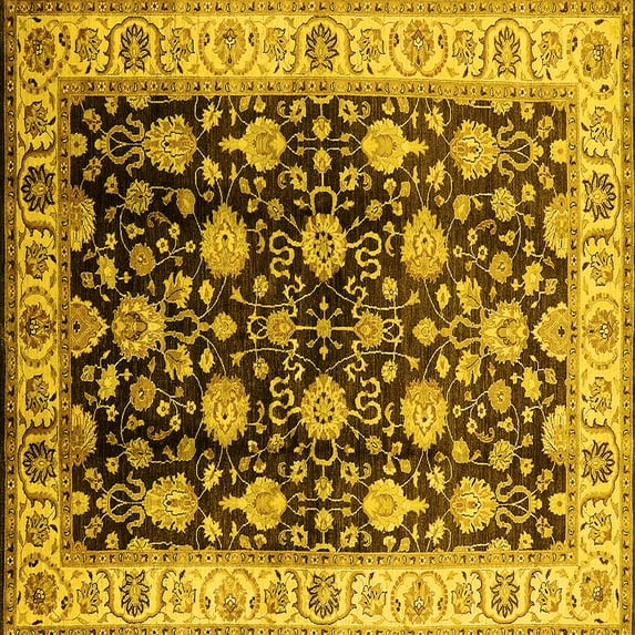 Ahgly Company Machine Washable Indoor Square Oriental Yellow Traditional Area Rugs, 4' Square