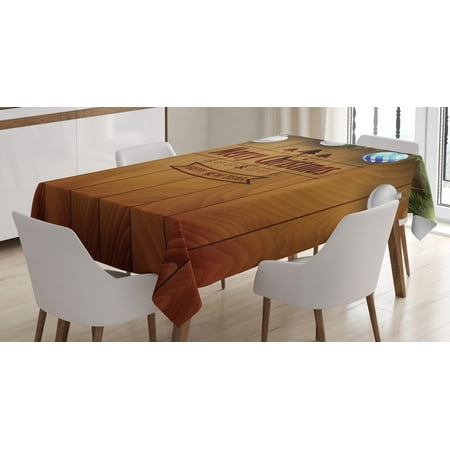 

Ambesonne Christmas Tablecloth Rectangular Table Cover on Wood Pine 60 x84 Brown