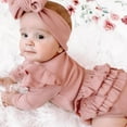 thumbnail image 3 of Infant Toddler Baby Girl Solid Ruffle Romper Bodysuit + Pants Headband Outfits Clothes, 3 of 16