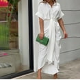 thumbnail image 4 of Vedolay Summer Dress Women's V Neck Ruffle Sleeve Bodycon Sheath Wrap Ruched Casual Party Work Dresses,White L, 4 of 5