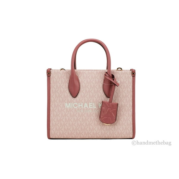 Michael Kors Mirella Small Powder Blush PVC Top Zip Shopper Tote Crossbody Bag